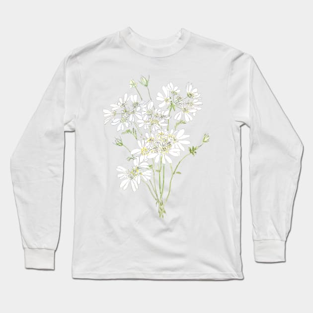 delicate white flowers ink and  watercolour Long Sleeve T-Shirt by colorandcolor